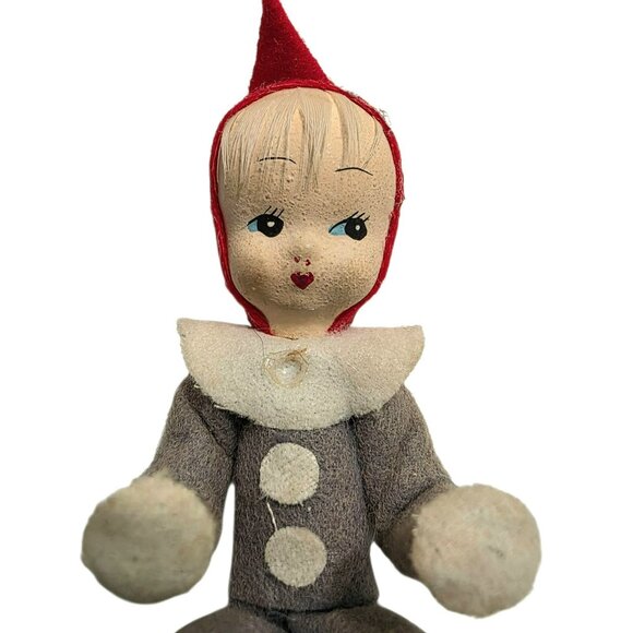 2 Vintage Christmas Pixie Elf Dolls MCM Shelf Sitter Posable Felt Holiday Decor - Picture 3 of 9